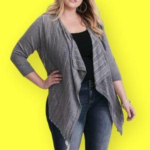 TORRID Pointelle Drape Front Cardigan Women’s L-12 (Torrid size 0) Grey